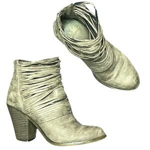 Fergalicous bootie ankle boots brown strappy heeled distressed  Y2K size 6.5
